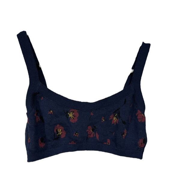 Zara Navy Blue Floral Knit Bralette Crop Top / Size-Medium - Picture 6 of 8